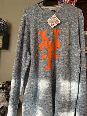 Men's Light Blue Marled Crewneck Sweater with Orange Logo